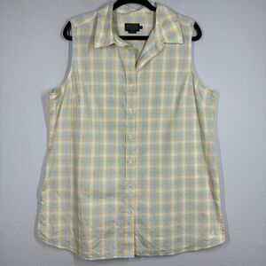 Pendleton Women’s Plaid Sleeveless Button Front Shirt Blue Yellow Size XL